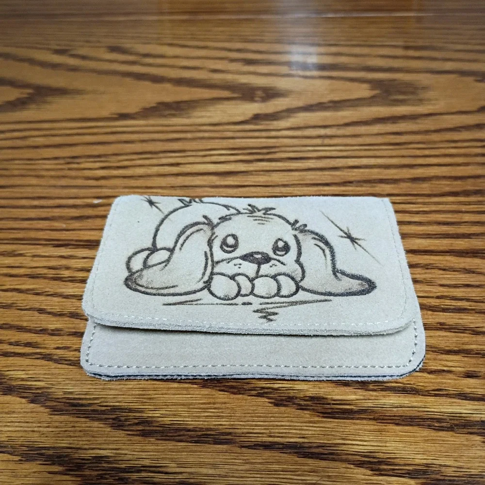 Philip Personalized Suede Leather Kids Wallet Puppy Dog Wood Burned Mexico